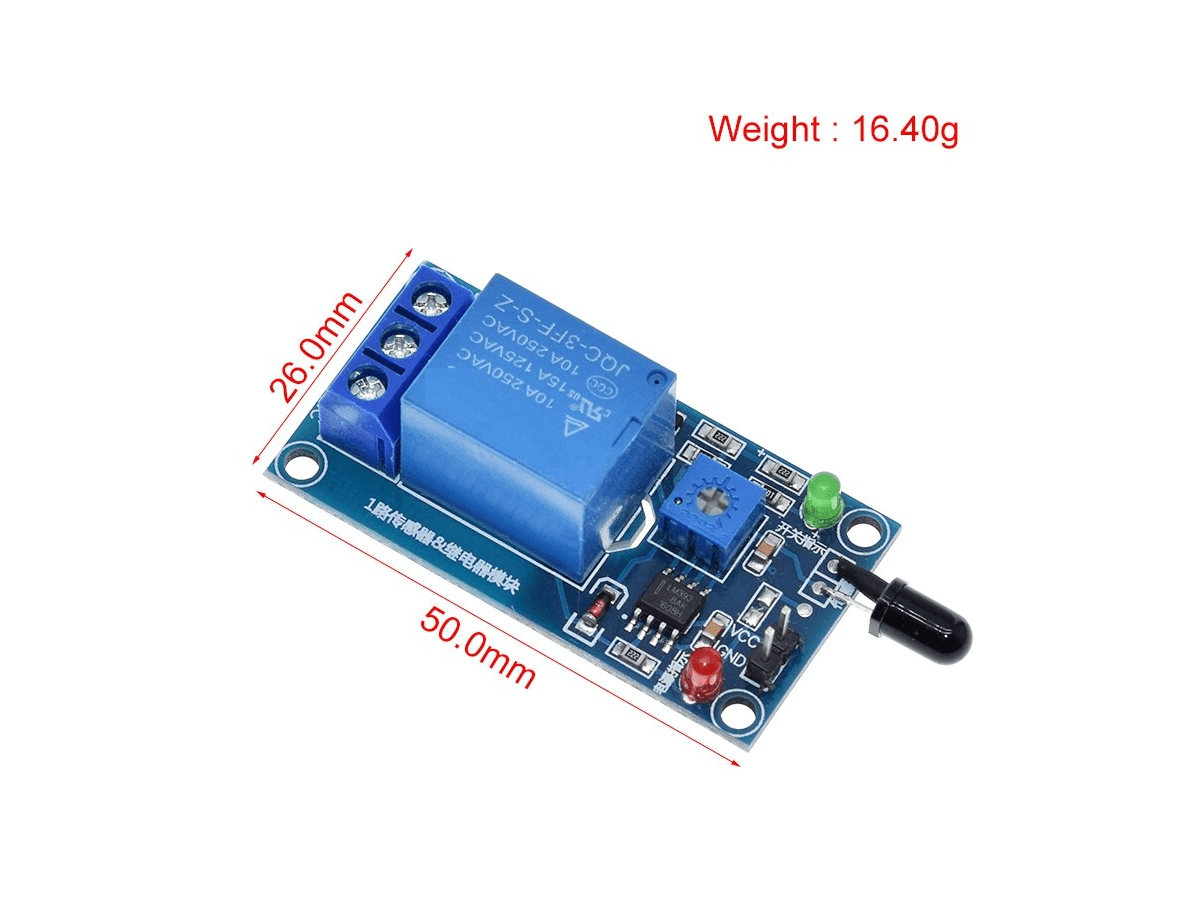 Sensor de llama con detector infrarrojo y módulo relé RLFLAMA